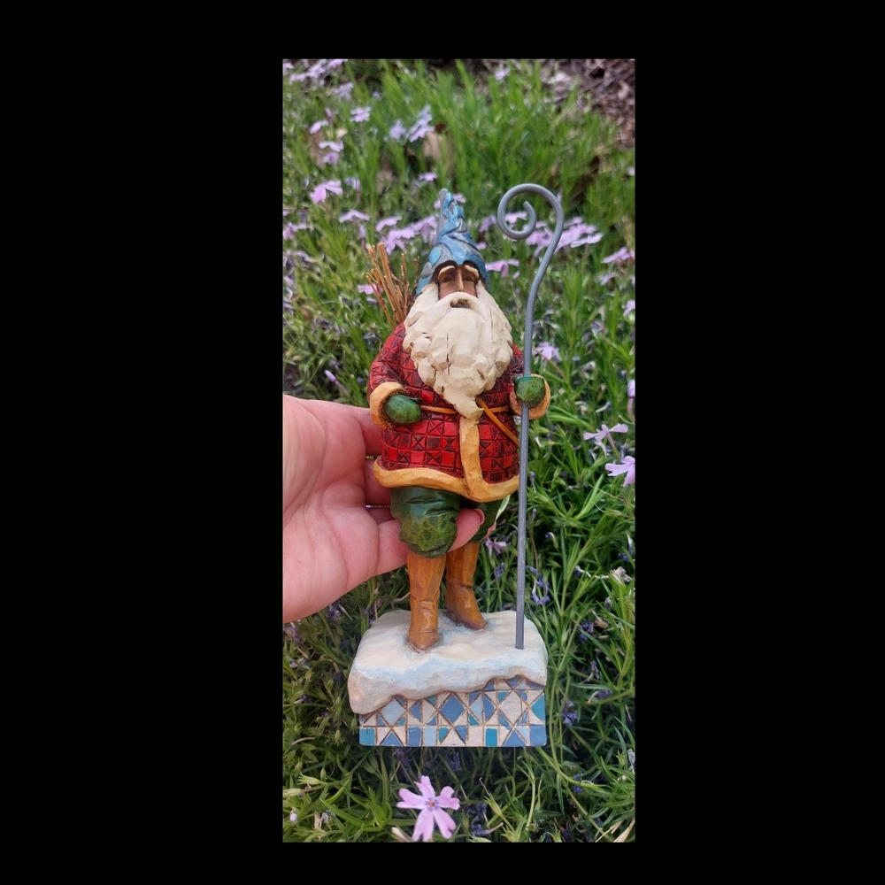 Jim Shore 'Christmas Traveler' Hand-Painted Santa Figurine in Red, Green & Blue
